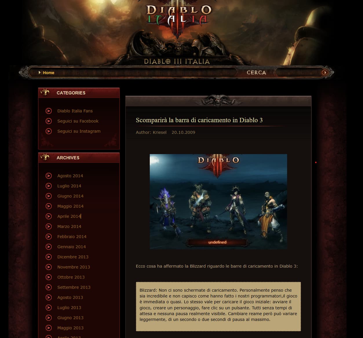 Diablo III Italia — il sito nelle origini