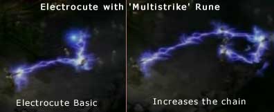 Con la runa Hydra/Multistrike Rune crea una catena di fulmini che colpiscono tutti i nemici nelle vicinanze (Chains Lighting).