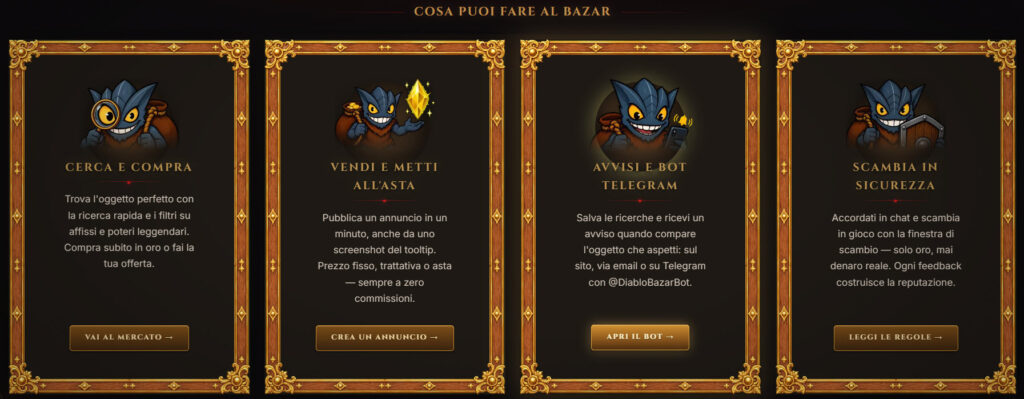 cosa puoi fare dentro Diablo Bazar?